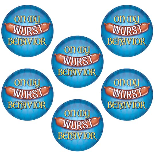 Beistle 2" On My Wurst Behavior Buttons, 6ct.